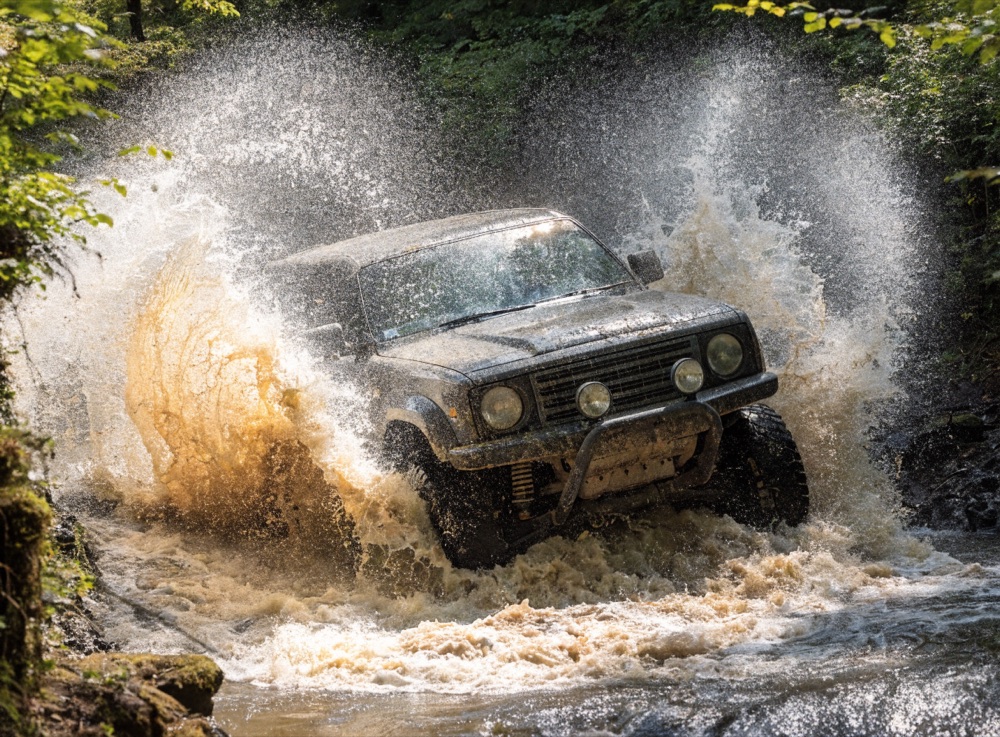 4x4 brodí vodu v lese